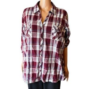 Sonoma Western Plaid Button Up Shirt Roll Tab Sleeves 2X